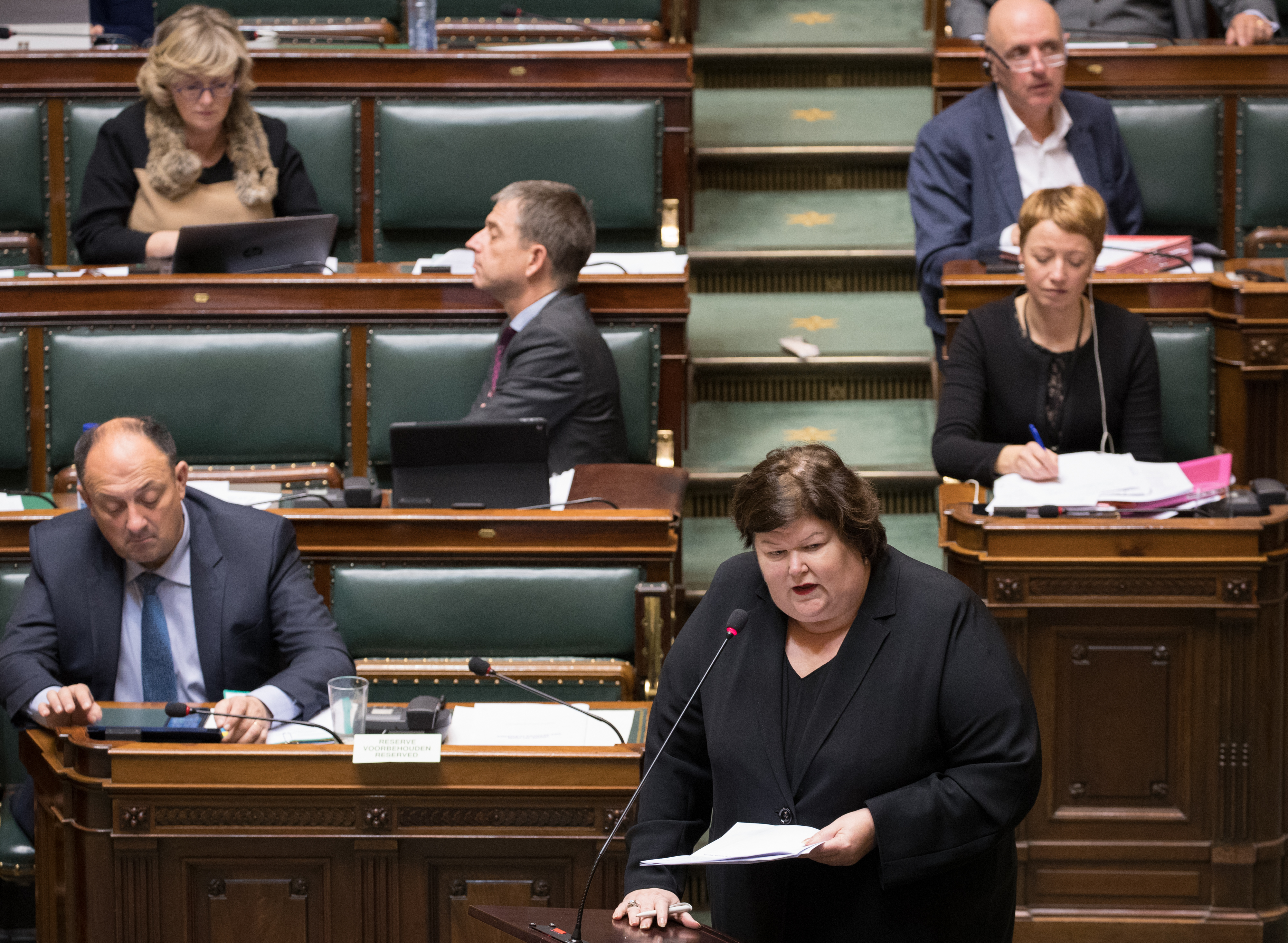 Minister of Health and Social Affairs Maggie De Block delivers a speech at a plenary session of the Chamber at the federal parliament, in Brussels, Thursday 02 February 2017. BELGA PHOTO BENOIT DOPPAGNE