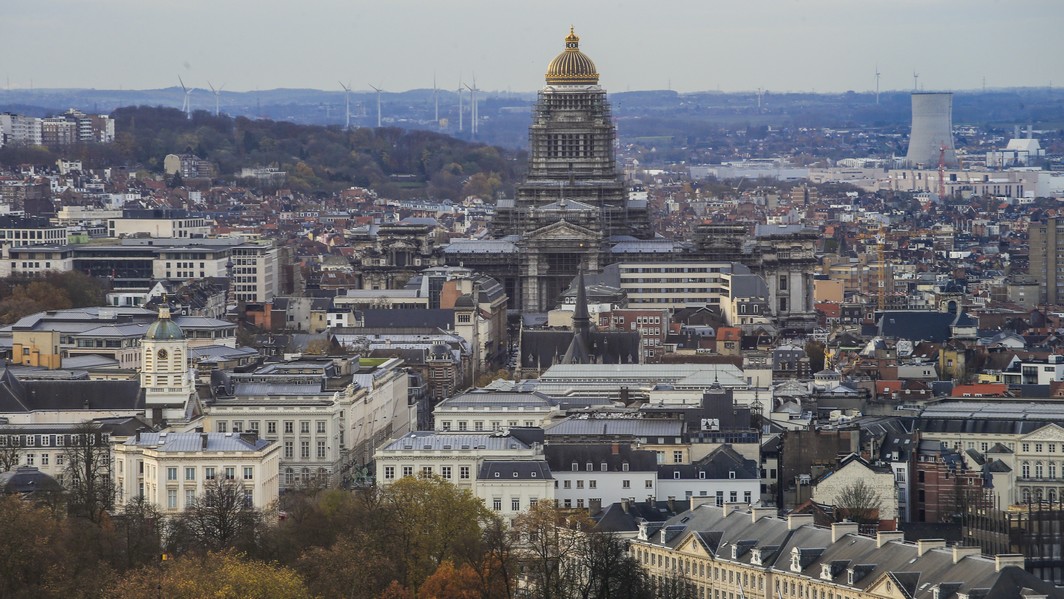 Illustration picture shows an aerial view on Brussels, with the Justitiepaleis - Palais de Justice - Palace of Justice, Monday 21 November 2016. BELGA PHOTO THIERRY ROGE