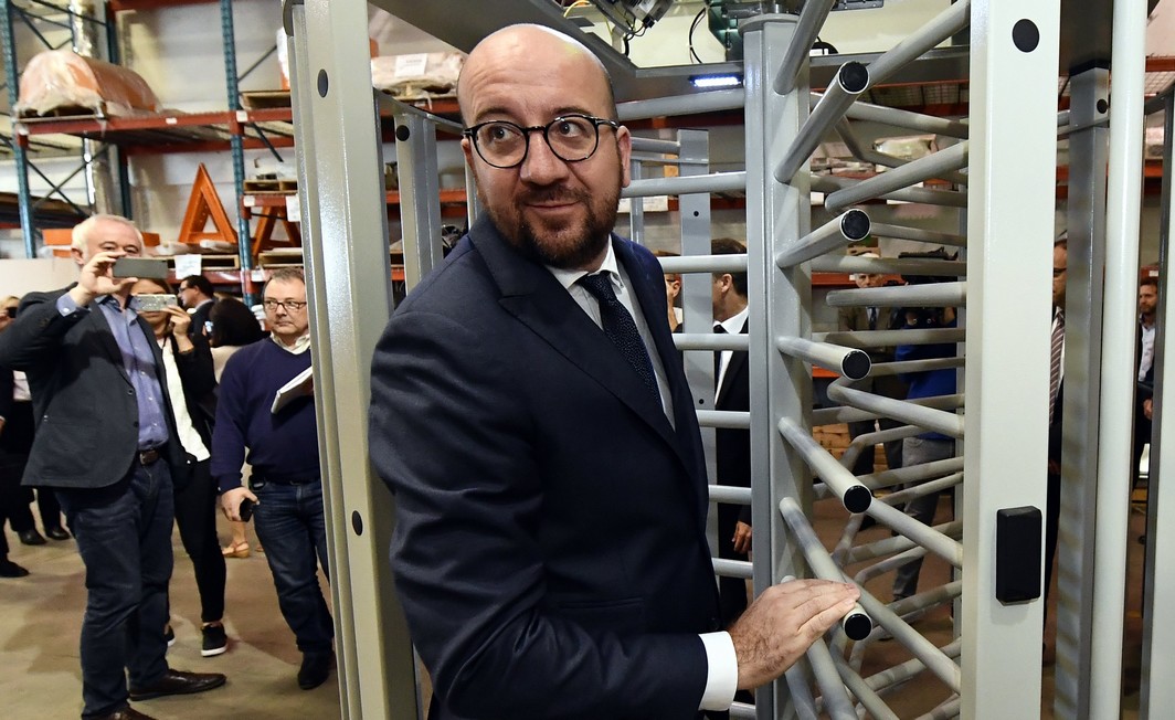 Belgian Prime Minister Charles Michel pictured during a visit to the headquarters of 'Automatic Systems Amerique du Nord', on the second of a three day visit of Belgian Prime Minister in Canada, Thursday 15 June 2017. BELGA PHOTO ERIC LALMAND