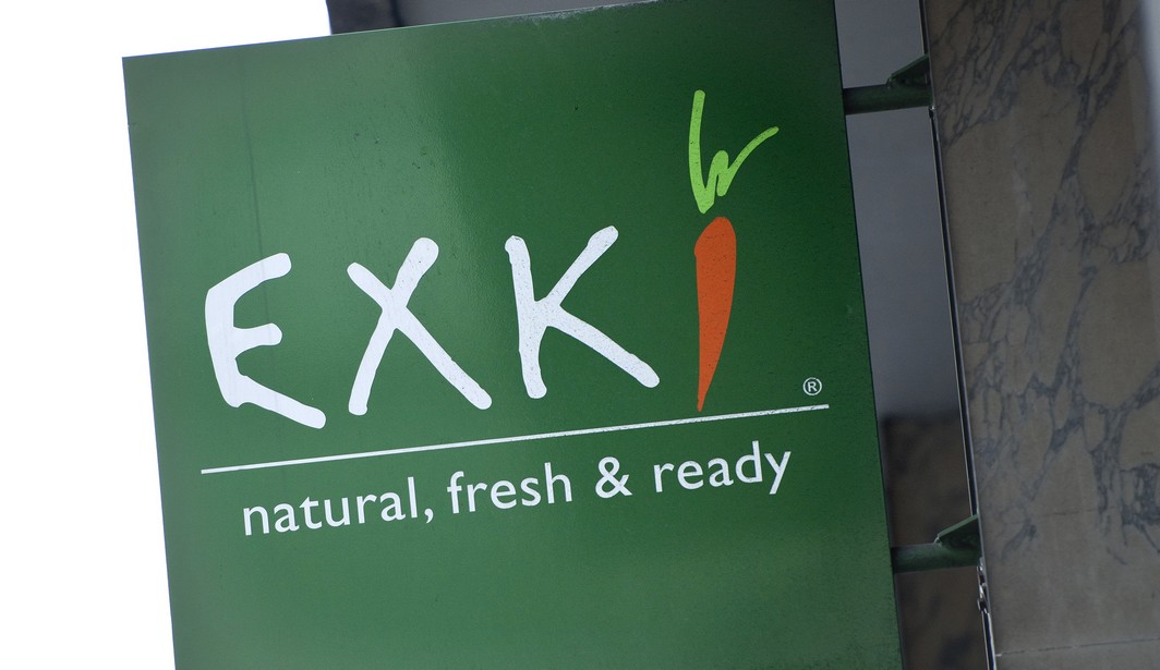 Illustration picture of a Exki fest food restaurant signboard. Exki is a belgian-based high quality restaurant chain offering natural, fresh products at all the times of the day.