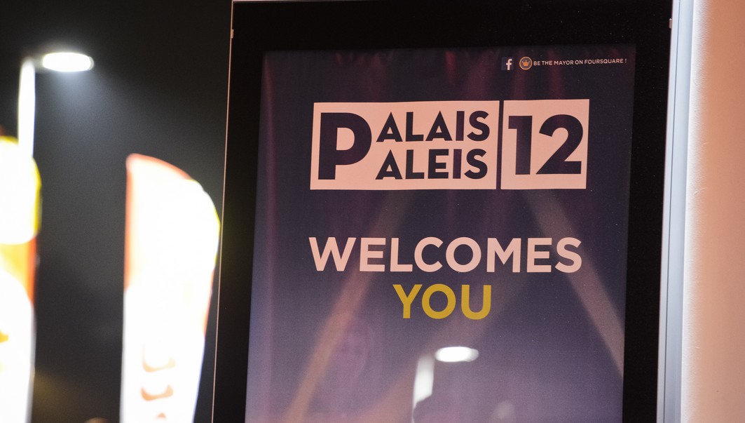 20131019 - BRUSSELS, BELGIUM: Illustration shows a 'Palais / Paleis 12' poster in the new concert hall Paleis 12 - Palais 12 at Brussels Expo ahead of the World Tour 2013 concert of French DJ David Guetta, Saturday 19 October 2013. BELGA PHOTO LAURIE DIEFFEMBACQ