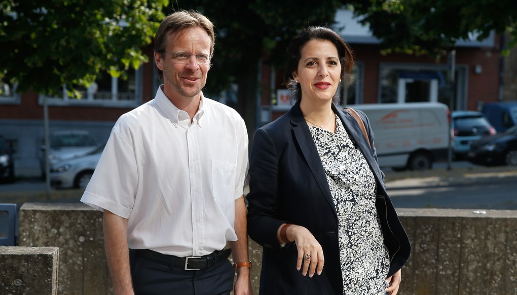 Ecolo chairman Patrick Dupriez and Ecolo co-chairwoman Zakia Khattabi arrive for a meeting between the chairmen of French-speaking Christian democrat humanist cdH and French-speaking ecologists Ecolo in Namur, Thursday 22 June 2017. cdH invited other parties to find new majorities without socialists in regional governments. BELGA PHOTO BRUNO FAHY