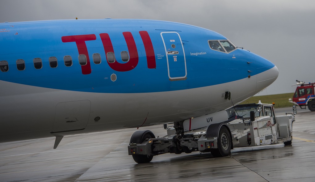Illustration picture shows the first flight of Tui plane,the TB1111 from Brussels to Spanish city Malaga, Wednesday 19 October 2016, in Zaventem airport. Tui is the new name and visual of Jetair company. BELGA PHOTO LAURIE DIEFFEMBACQ