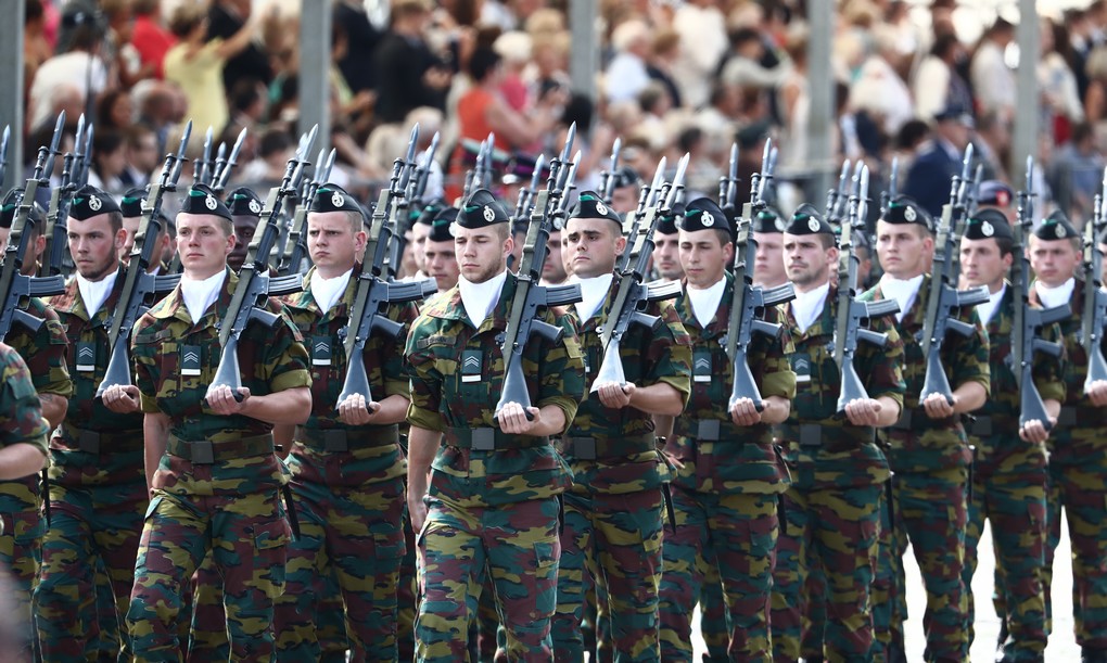 Illustration picture shows military soldiers during the military parade on the Belgian National Day, in Brussels, Friday 21 July 2017. BELGA PHOTO KURT DESPLENTER