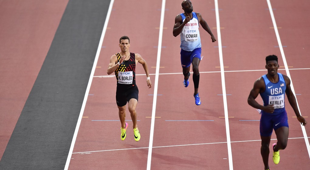 Belgian Kevin Borlee (L) pictured in action during the men 400m semi final at the IAAF World Championships 2017 in London, United Kingdom, Sunday 06 August 2017. The -finals Worlds are taking place from 4 to 13 August. BELGA PHOTO DIRK WAEM