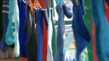 Des chaussettes bleues accrochées aux arbres du Parc royal pour sensibiliser à l’autisme