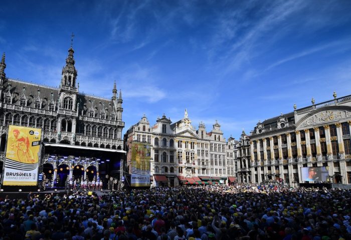 Illustration picture taken during the team presentation at the Grand Place - Grote Markt in Brussels, for the 106th edition of the Tour de France cycling race, Thursday 04 July 2019. This year's Tour de France starts in Brussels and takes place from July 6th to July 28th. BELGA PHOTO DAVID STOCKMAN