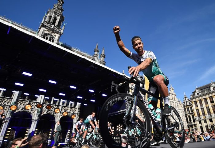 Slovakian Peter Sagan of Bora-Hansgrohe pictured during the team presentation at the Grand Place - Grote Markt in Brussels, for the 106th edition of the Tour de France cycling race, Thursday 04 July 2019. This year's Tour de France starts in Brussels and takes place from July 6th to July 28th. BELGA PHOTO DAVID STOCKMAN