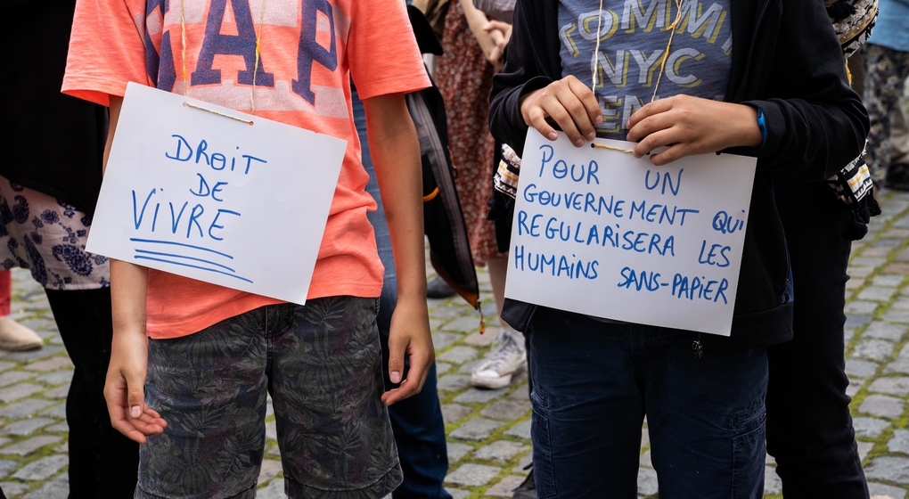 Sans-papiers Grève de la faim Église du Béguinage Manifestation Mai 2021 - Belga Juliette Bruynseels