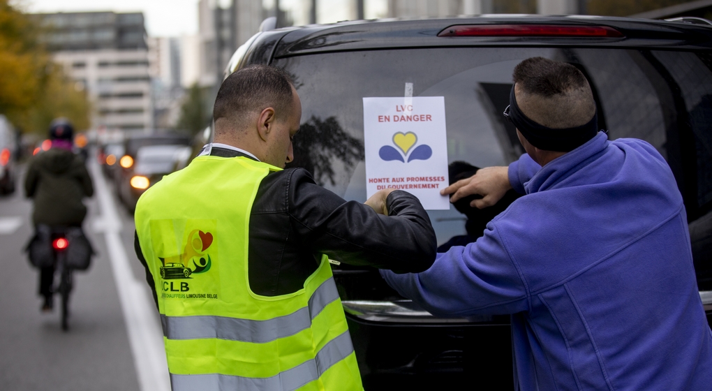 Manifestation Chauffeurs LVC Uber 30092021 - Photo 1 - Belga Hatim Kaghat
