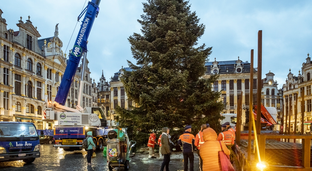 Le sapin de Noël est arrivé sur la GrandPlace de Bruxelles BX1