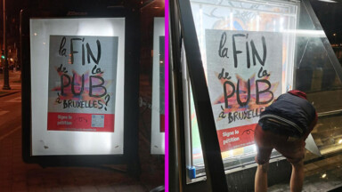 Des centaines d’affiches anti-pub collées dans les rues de Bruxelles : “Il faut que cela reste des lieux de vie”