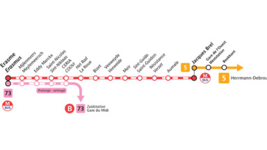 Le métro 5 remplacé par des M-bus entre les arrêts Brel et Erasme ce week-end
