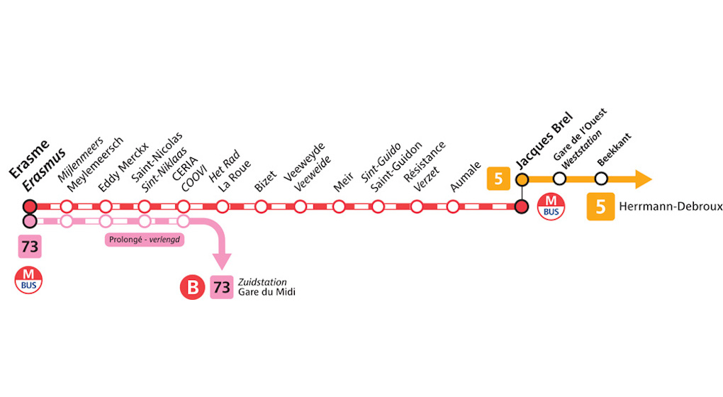 Le métro 5 remplacé par des M-bus entre les arrêts Brel et Erasme ce ...