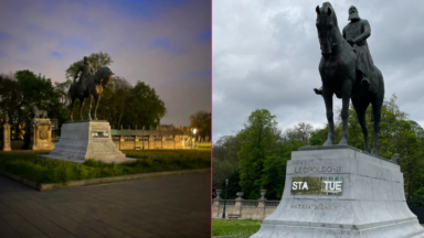 Une œuvre d’art provocante et critique accrochée sur la statue de Léopold II