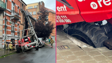 Forest: la roue d’une nacelle de 17 tonnes bloquée dans un trou après un affaissement de la chaussée