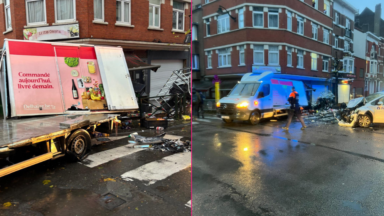 Anderlecht : collision spectaculaire entre un camion de livraisons Delhaize et une voiture de police