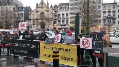 Des activistes protestent devant les magasins Dior et Louis Vuitton contre la fourrure