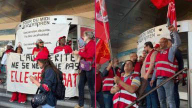 Grève générale : environ 200 personnes rassemblées devant la Tour des Pensions à Bruxelles